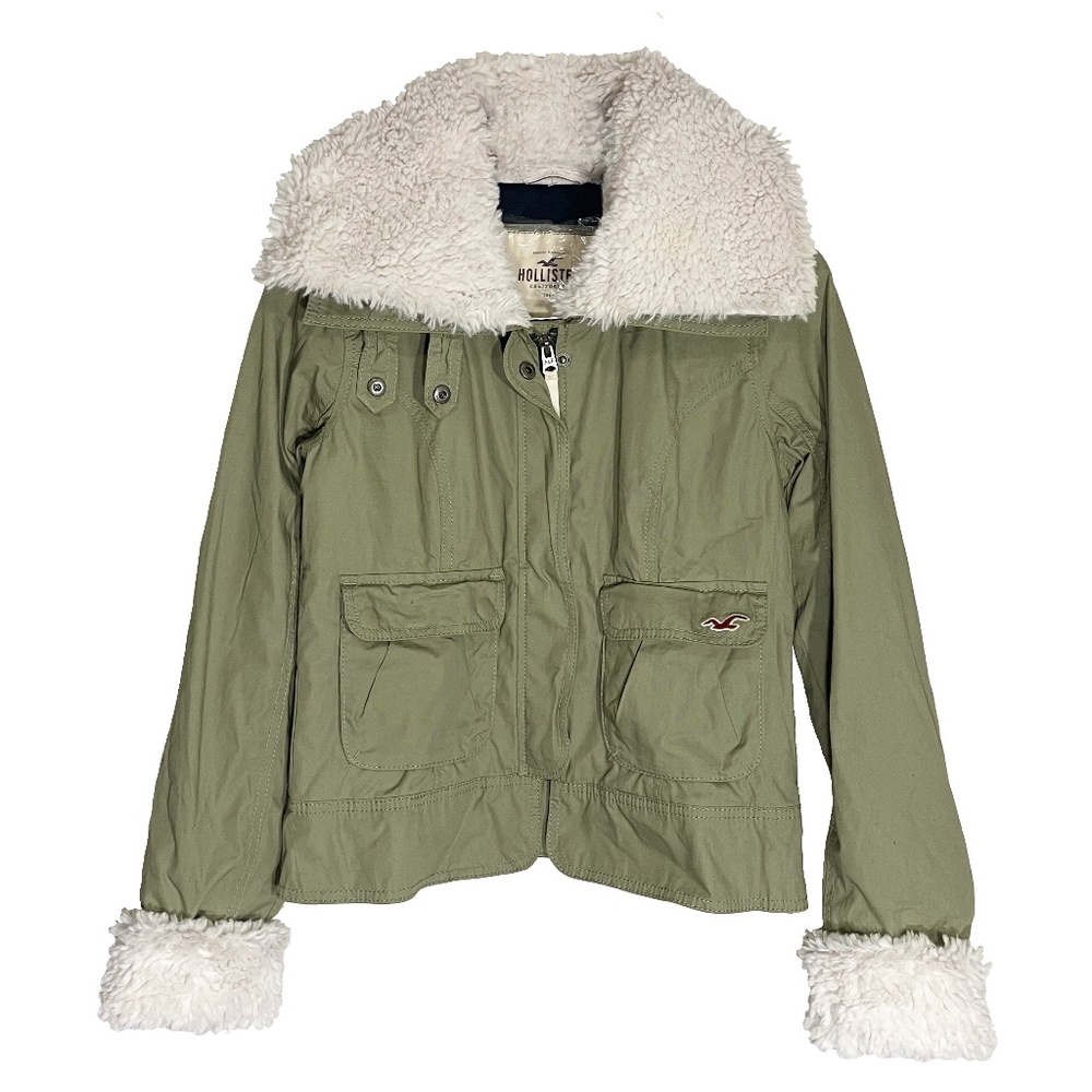 Hollister Olive Green Fur Collar Utility Jacket S